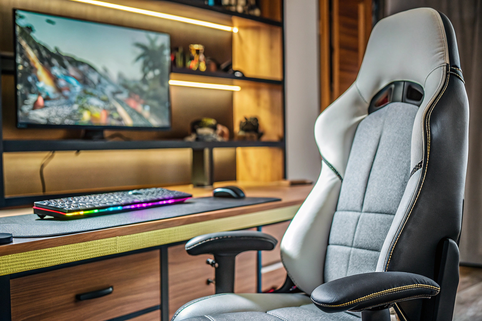 Ein ergonomischer Gaming-Stuhl und Setup für langanhaltenden Komfort. Ergonomischer Gaming-Stuhl