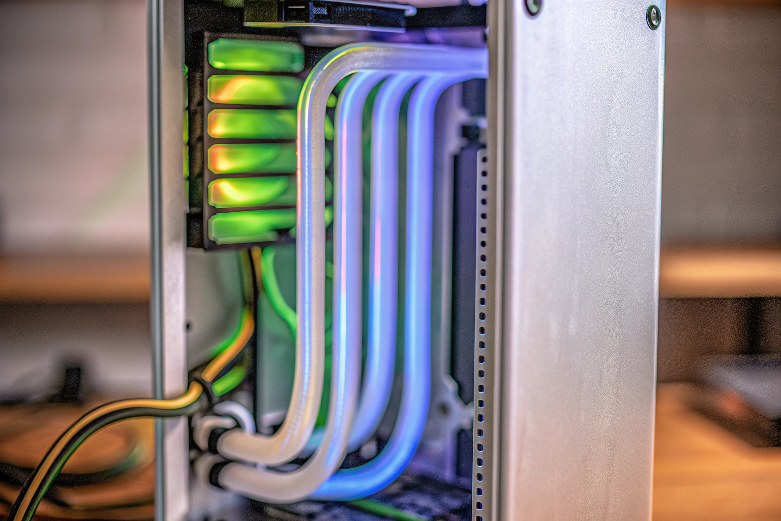 Ein Flüssigkühlsystem, das in einem PC installiert ist. Flüssigkühlsystem im PC