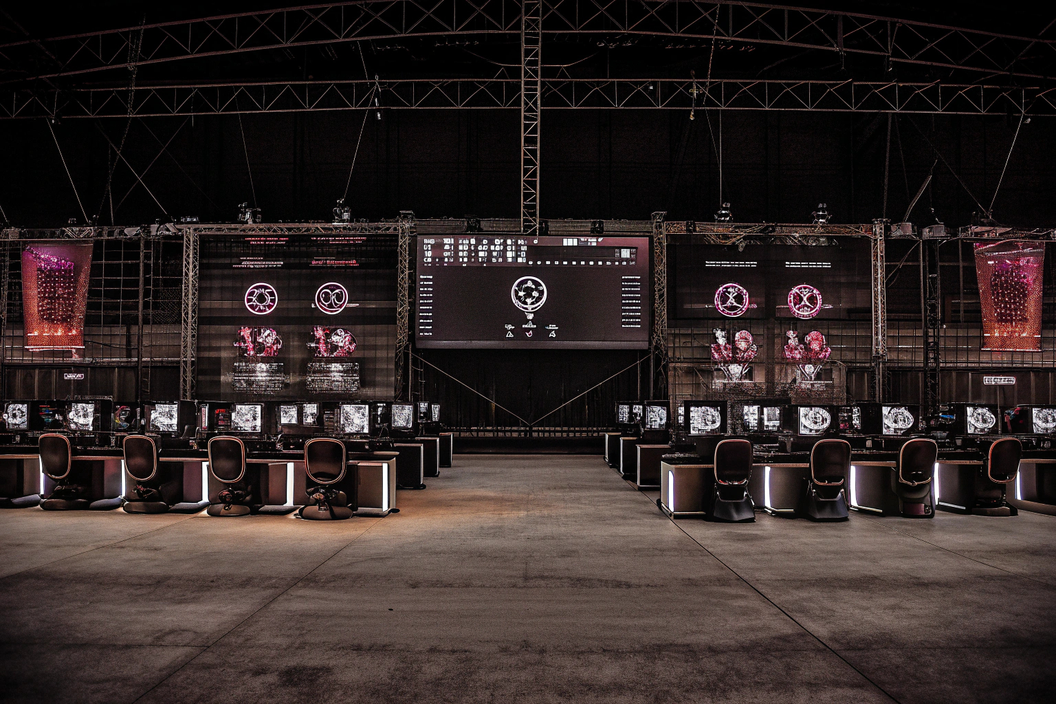 Ein futuristisches Bild eines Esports-Turniers mit holografischen Anzeigen und High-Tech-Ausrüstung. Zukunft des Esports
