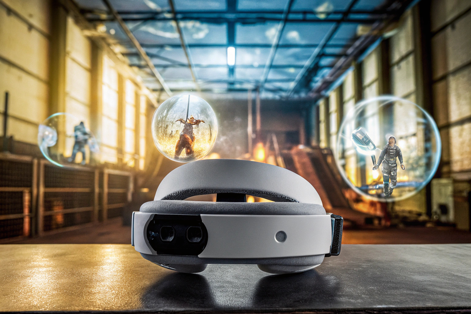 Ein futuristisches VR-Setup, das die Zukunft der Gaming-Erzählungen repräsentiert. Futuristisches VR-Setup im Gaming