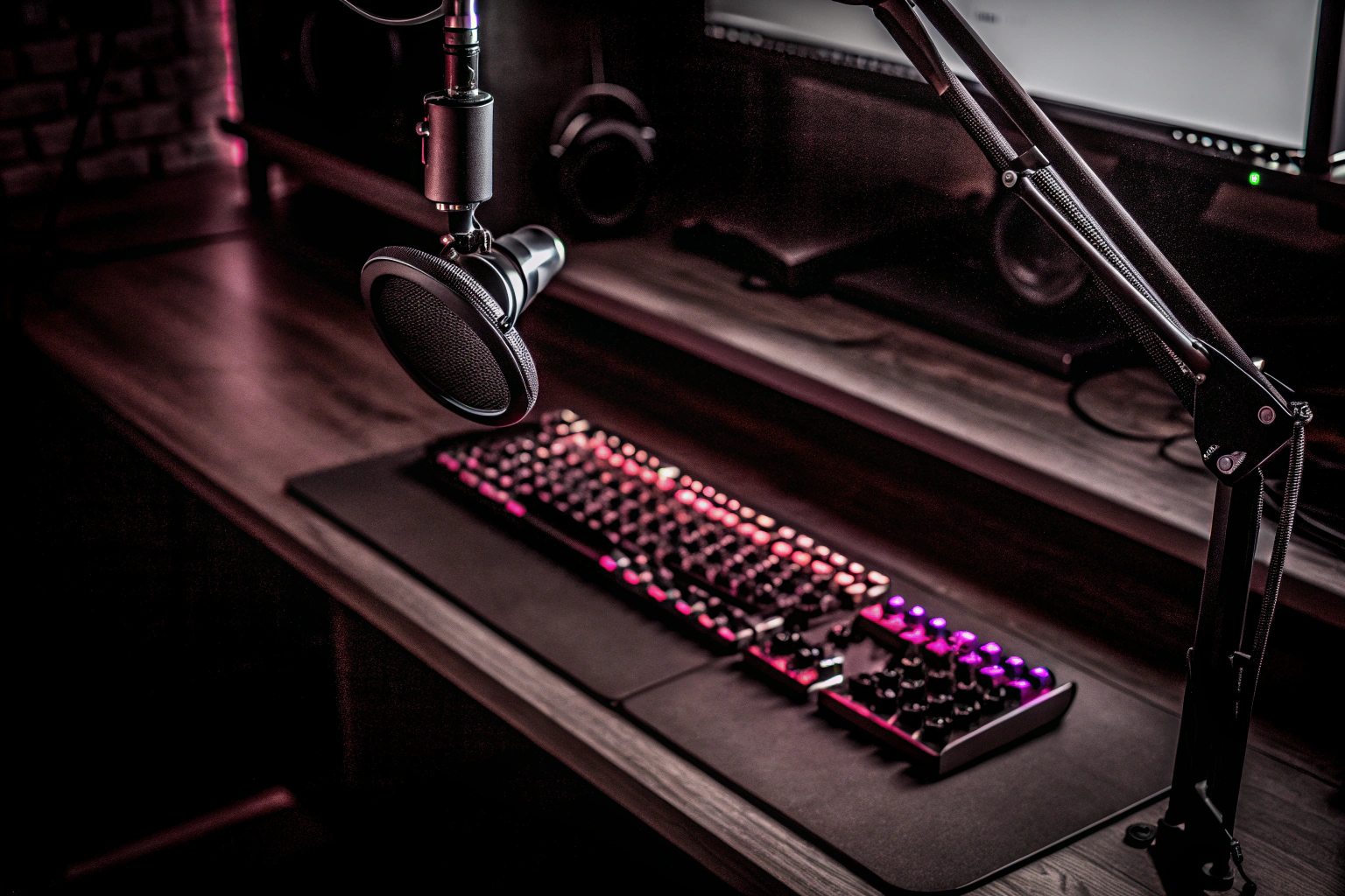Ein Gamer beim Livestreaming mit einem hochwertigen Mikrofon und Beleuchtung. Gamer beim Livestreaming