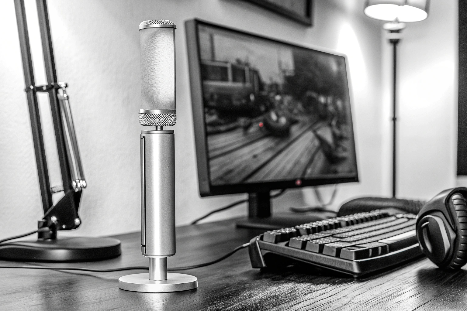 Ein Gamer beim Livestreaming mit einem hochwertigen Mikrofon und Kopfhörern. Gamer beim Livestreaming