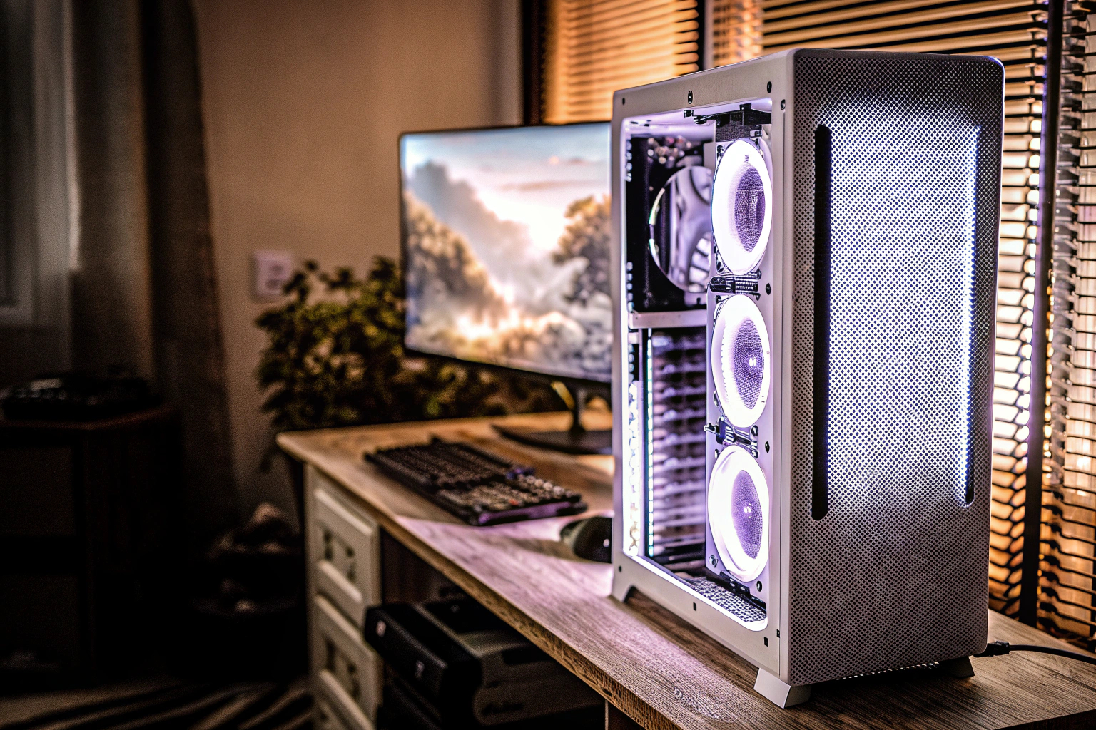 Ein Gamer, der auf einem High-End-PC mit einer modernen Grafikkarte spielt. Gamer mit High-End-PC