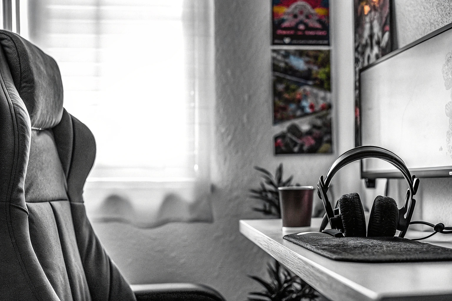 Ein Gamer, der beim Musikhören entspannt. Gamer mit Kopfhörern