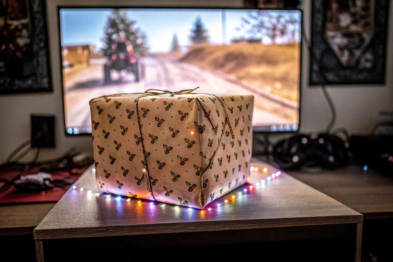 Ein Gamer, der ein Gaming-Zubehör als Geschenk verpackt. Gaming-Zubehör als Geschenkidee