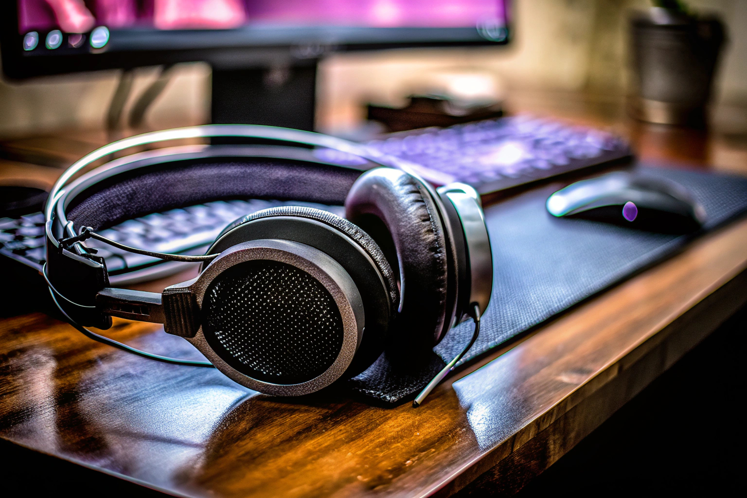 Ein Gamer, der ein Headset trägt und in ein Spiel vertieft ist. Gamer mit Headset