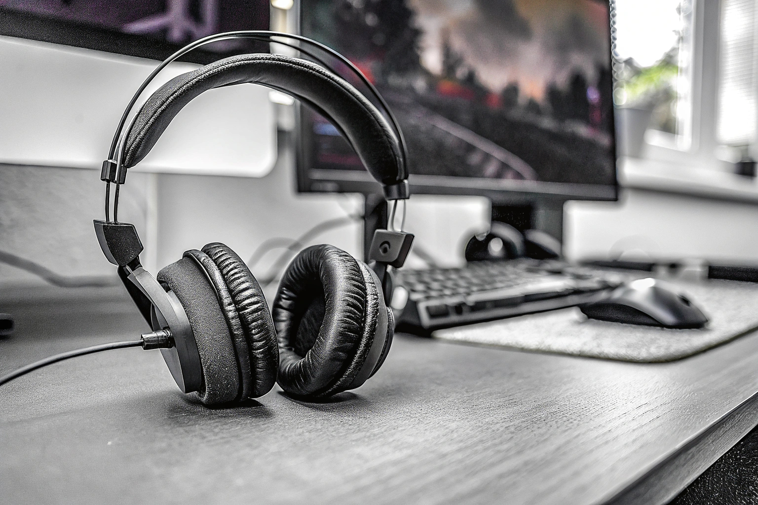 Ein Gamer, der ein hochwertiges Gaming-Headset trägt und intensiv spielt. Gamer mit Headset