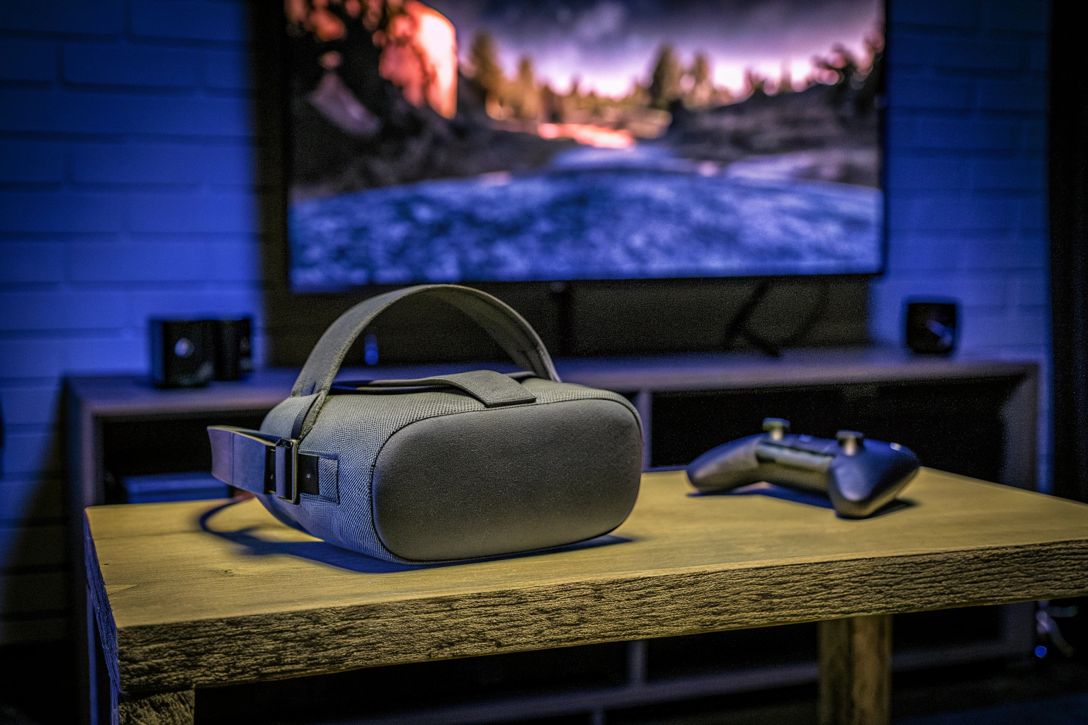 Ein Gamer, der ein VR-Headset benutzt und in ein Spiel vertieft ist. Gamer mit VR-Headset