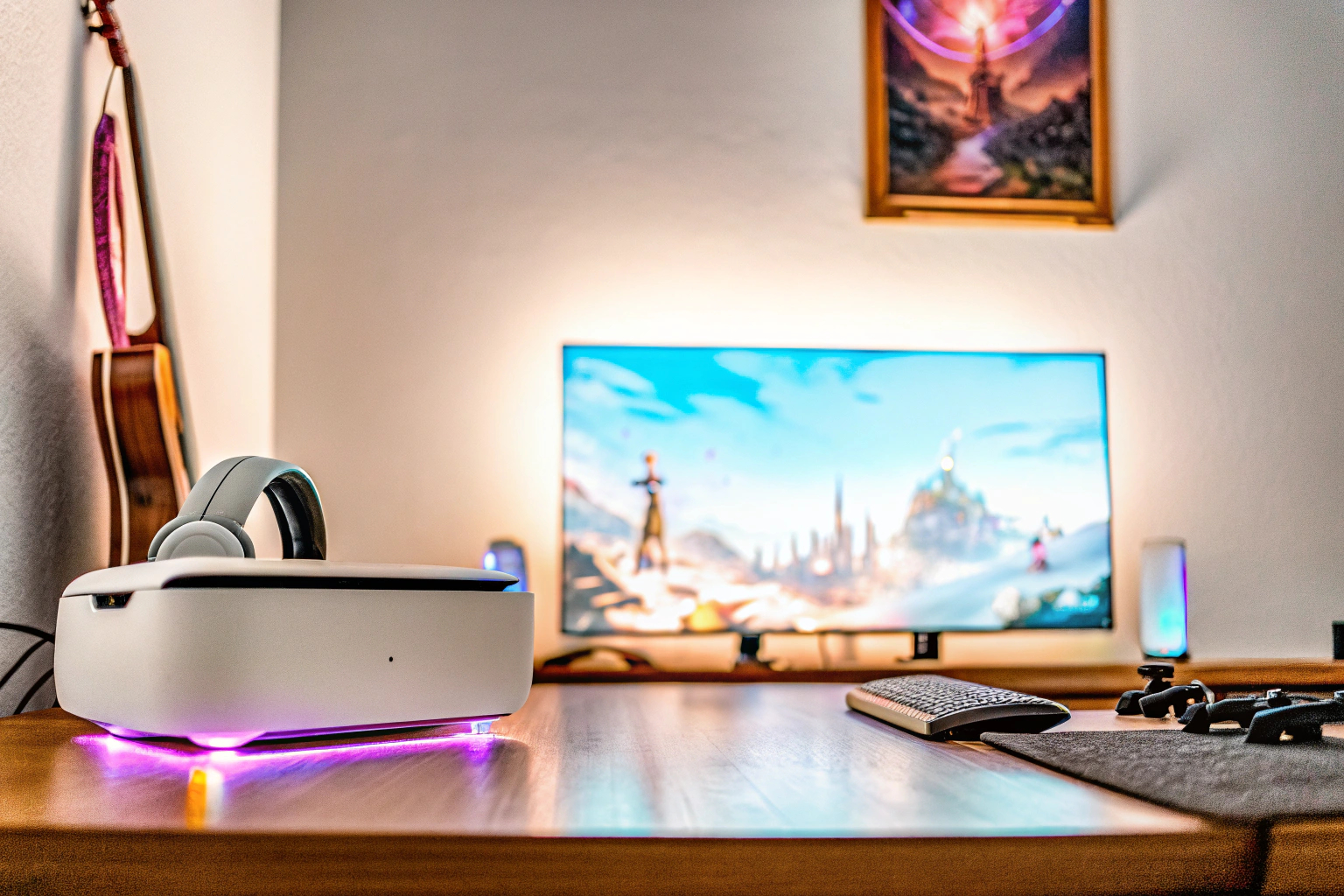 Ein Gamer, der ein VR-Headset trägt und ein Spiel spielt. VR-Technologie in Spielen
