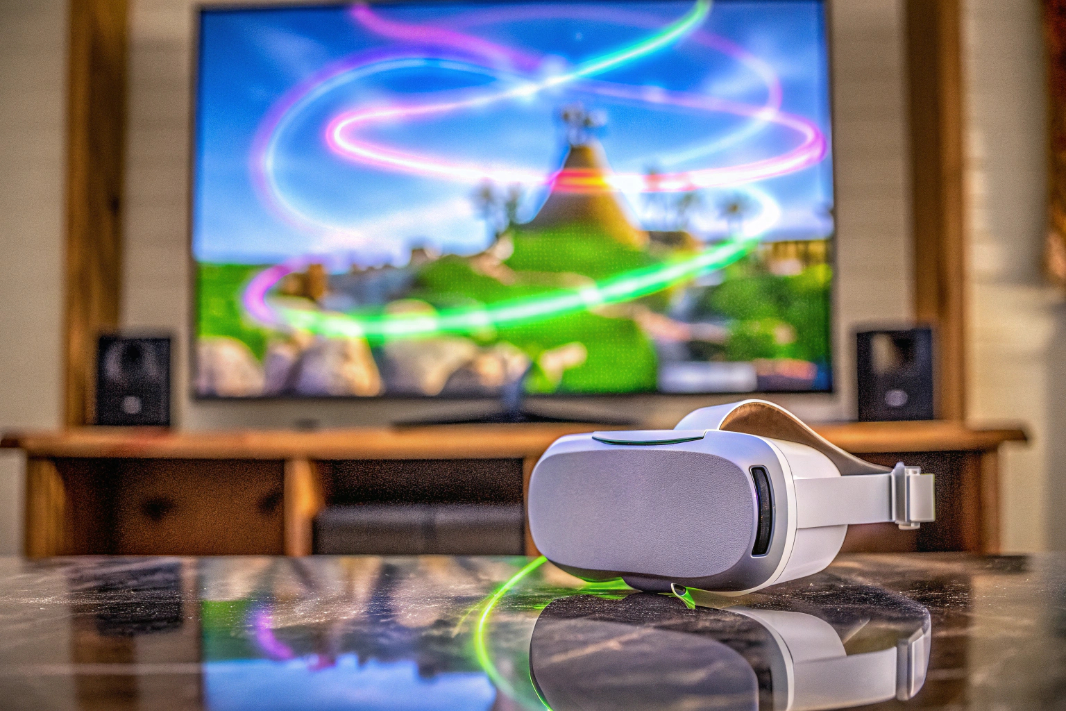 Ein Gamer, der ein VR-Headset trägt und in eine virtuelle Welt eintaucht. Gamer mit VR-Headset