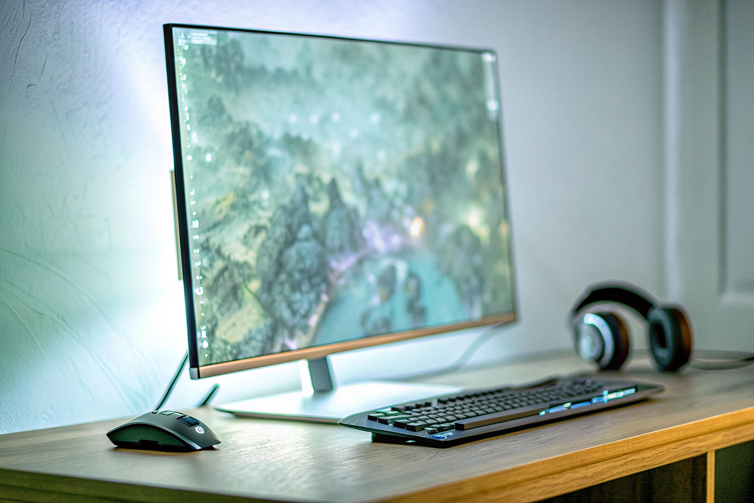 Ein Gamer, der intensiv auf einen Gaming-Monitor schaut. Gamer vor einem Gaming-Monitor