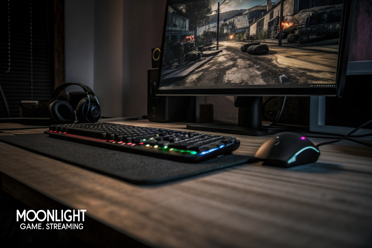 Ein Gamer, der mit dem Moonlight Game Streaming Tool spielt Gamer mit Moonlight Game Streaming