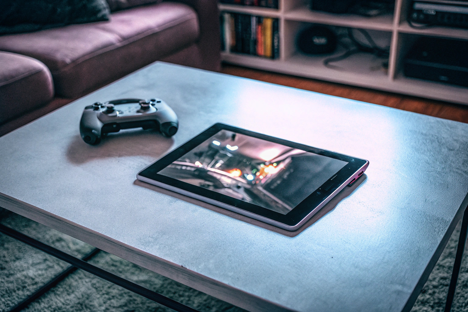 Gamer spielt Cloud Spiele auf einem Tablet