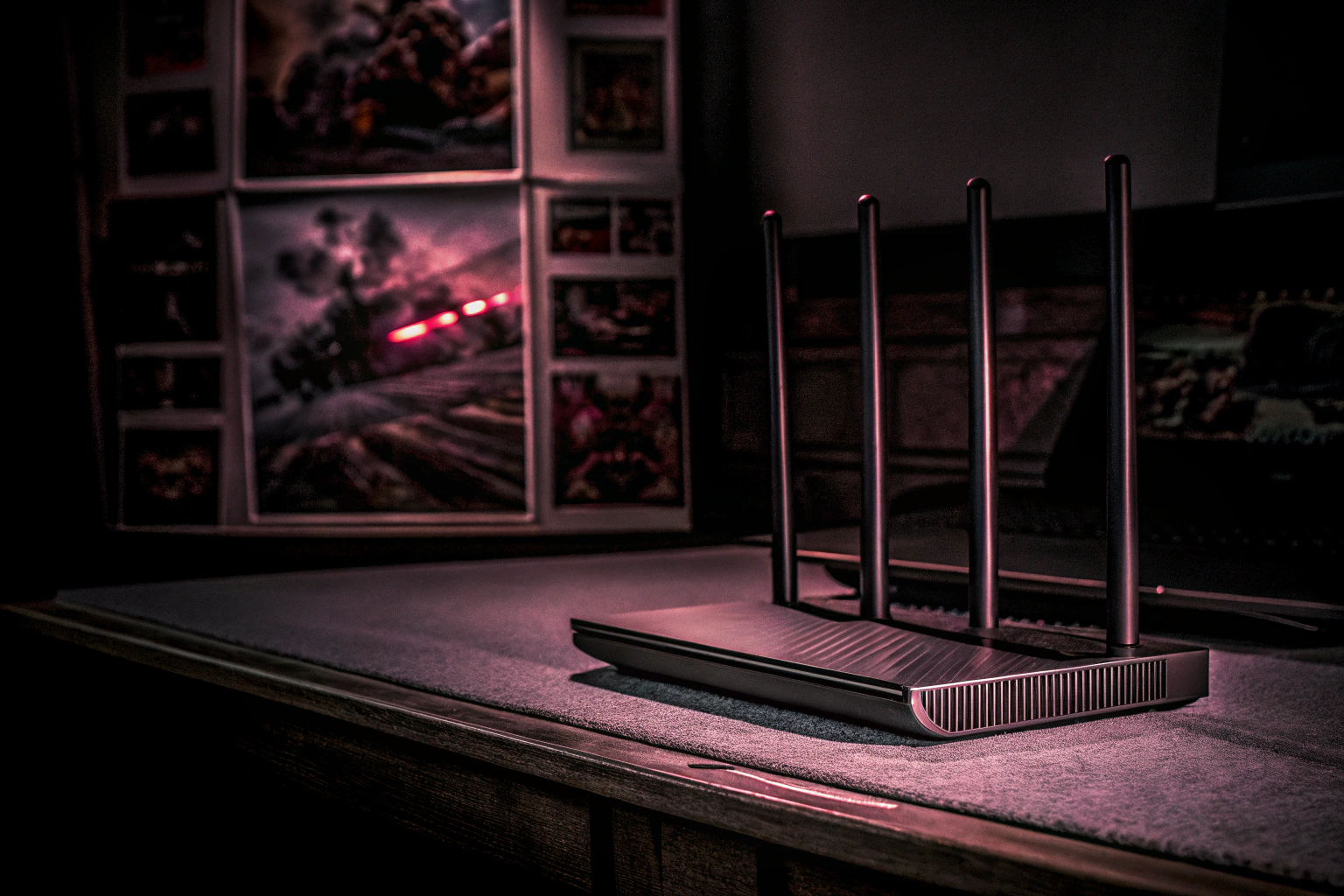 Ein Gamer, der mit einem leistungsstarken Router spielt und ein flüssiges Spielerlebnis genießt. Gamer mit leistungsstarkem Router