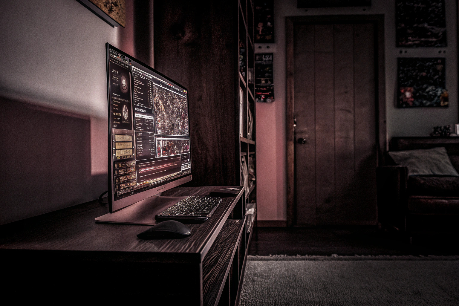 Ein Gamer, der seine Statistiken auf einem Monitor analysiert, um seine Leistung zu verbessern. Gamer analysiert Statistiken