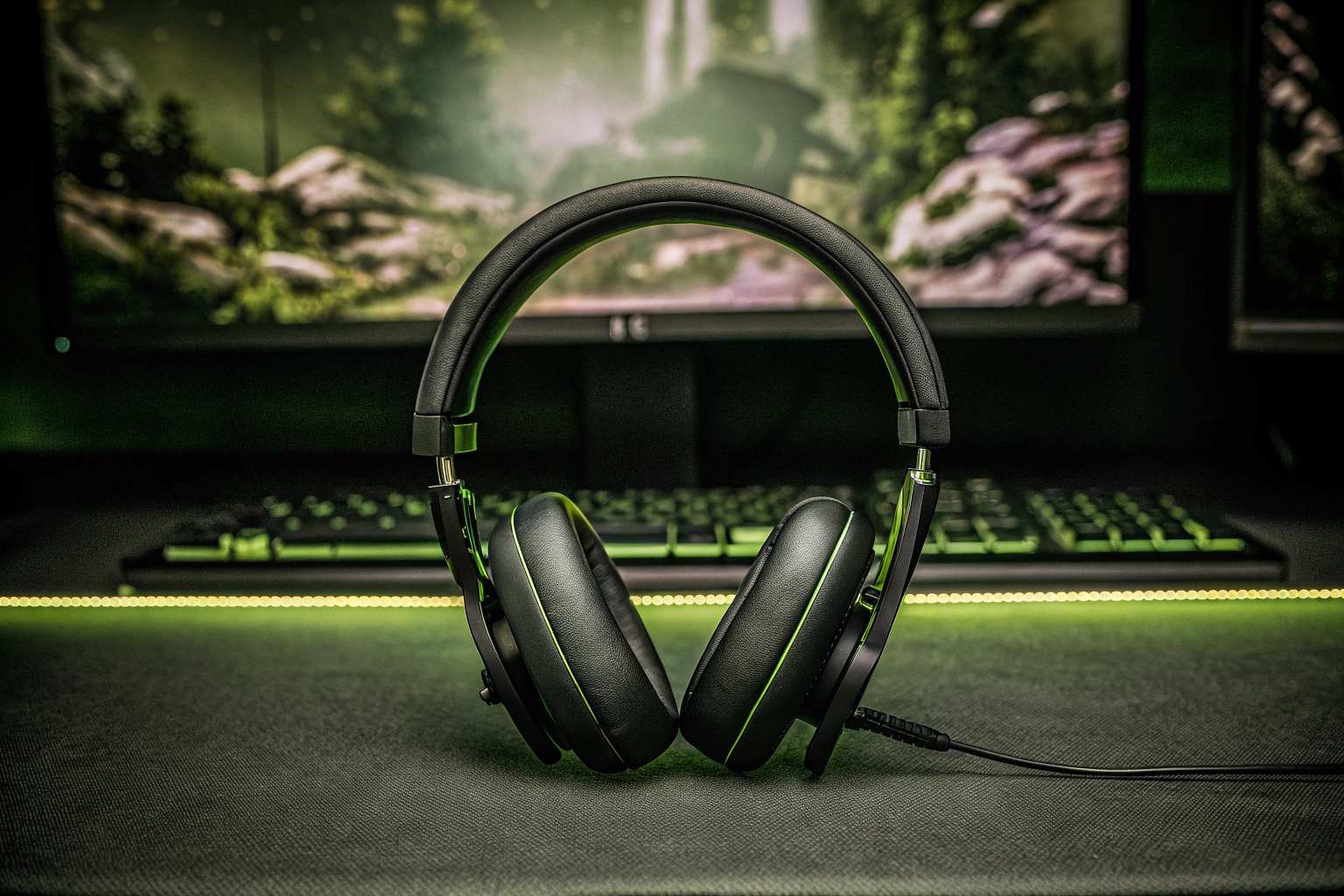 Ein Gamer mit dem Razer BlackShark V2 X Headset beim Spielen an einem PC. Gamer mit Razer BlackShark V2 X Headset