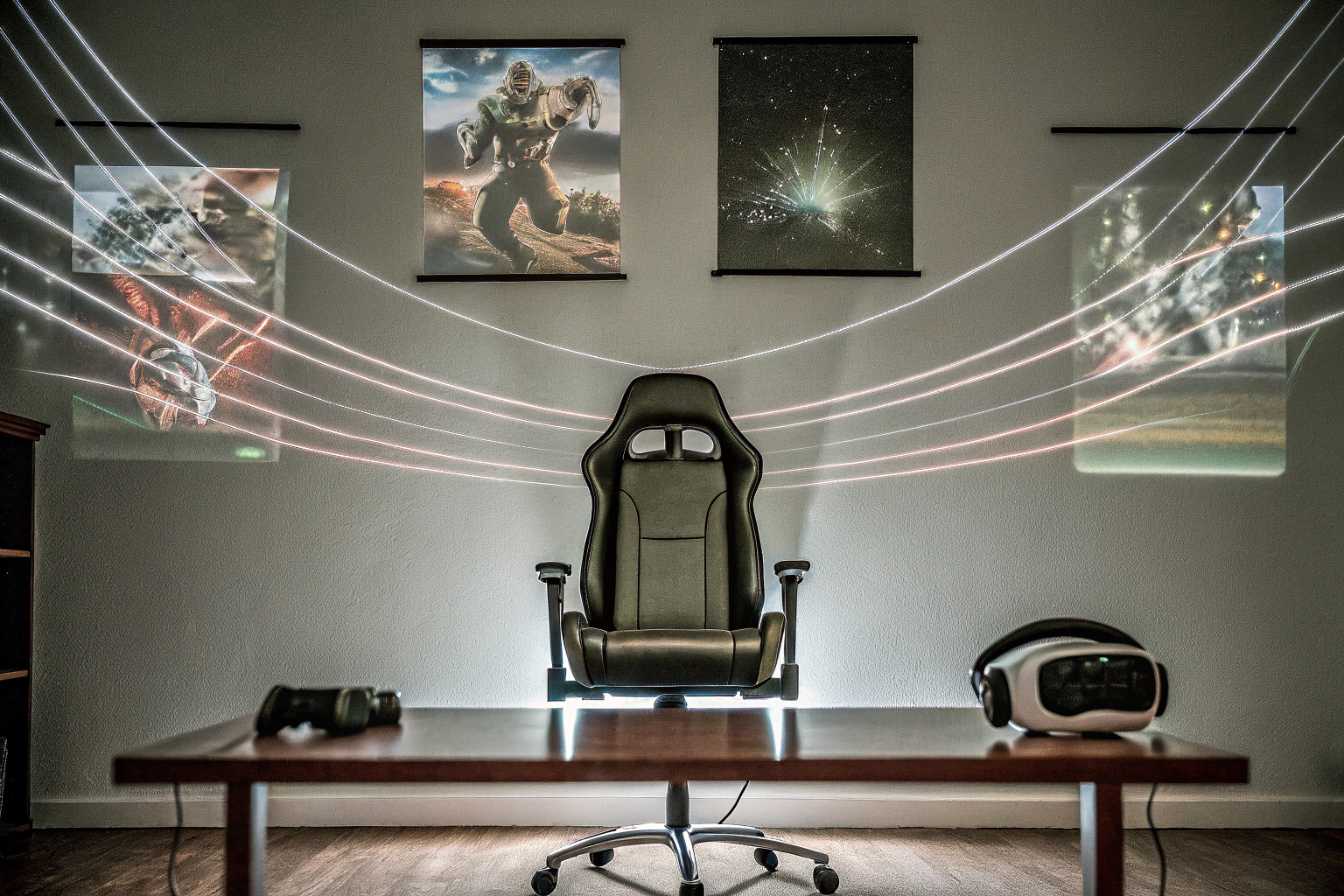 Ein Gamer mit einer VR-Brille, der in eine virtuelle Welt eintaucht. Gamer mit VR-Brille