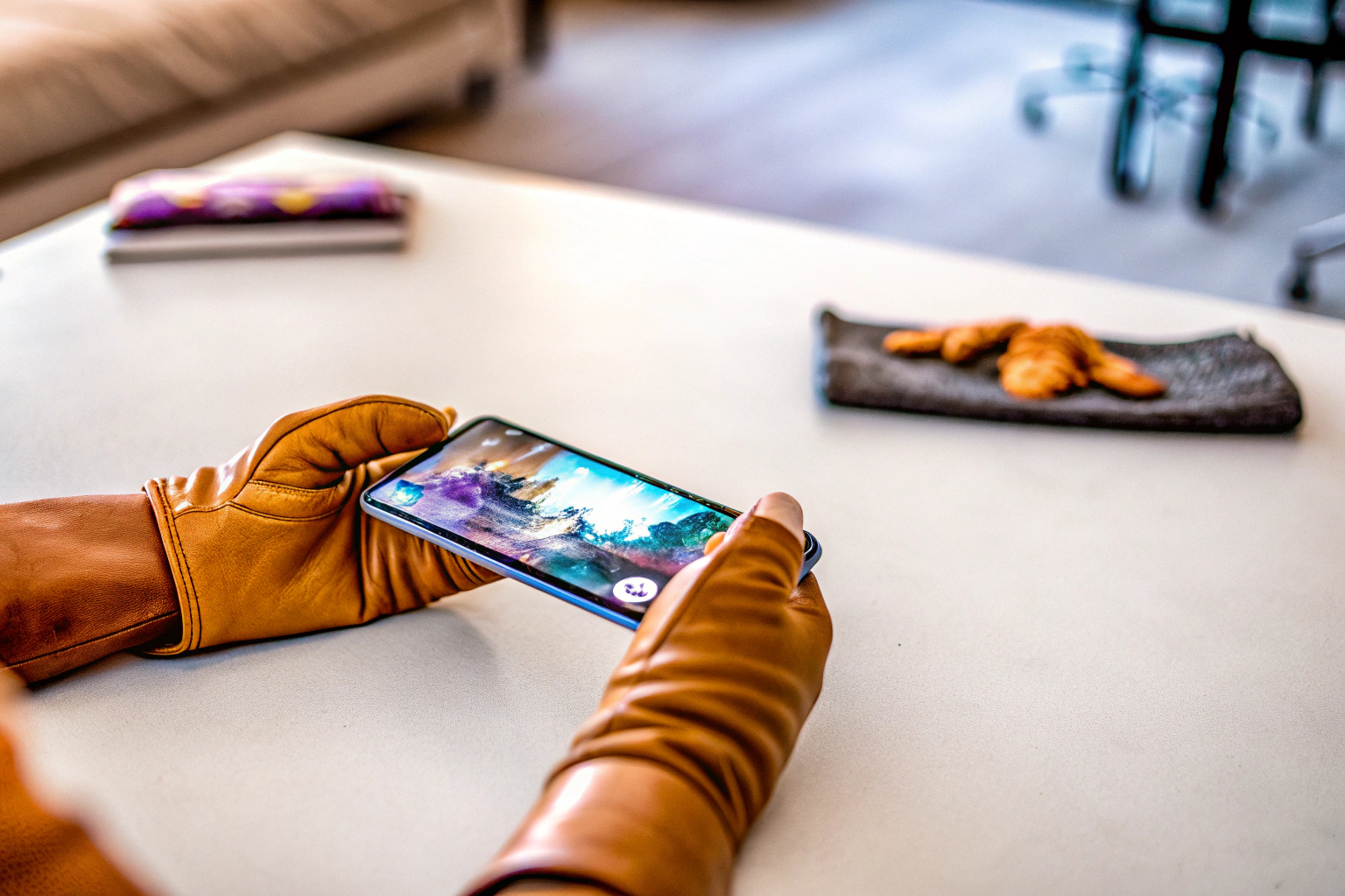 Ein Gamer nutzt Finger Sleeves auf einem Smartphone während eines intensiven Spiels. Gaming Finger Sleeves in Aktion