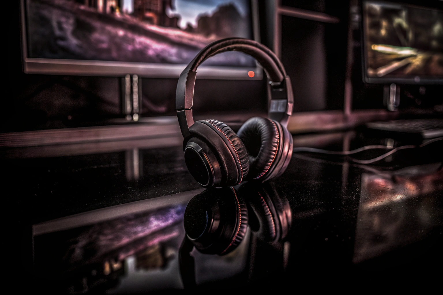 Ein Gamer trägt ein stilvolles Gaming-Headset mit RGB-Beleuchtung. Gamer mit RGB-Headset