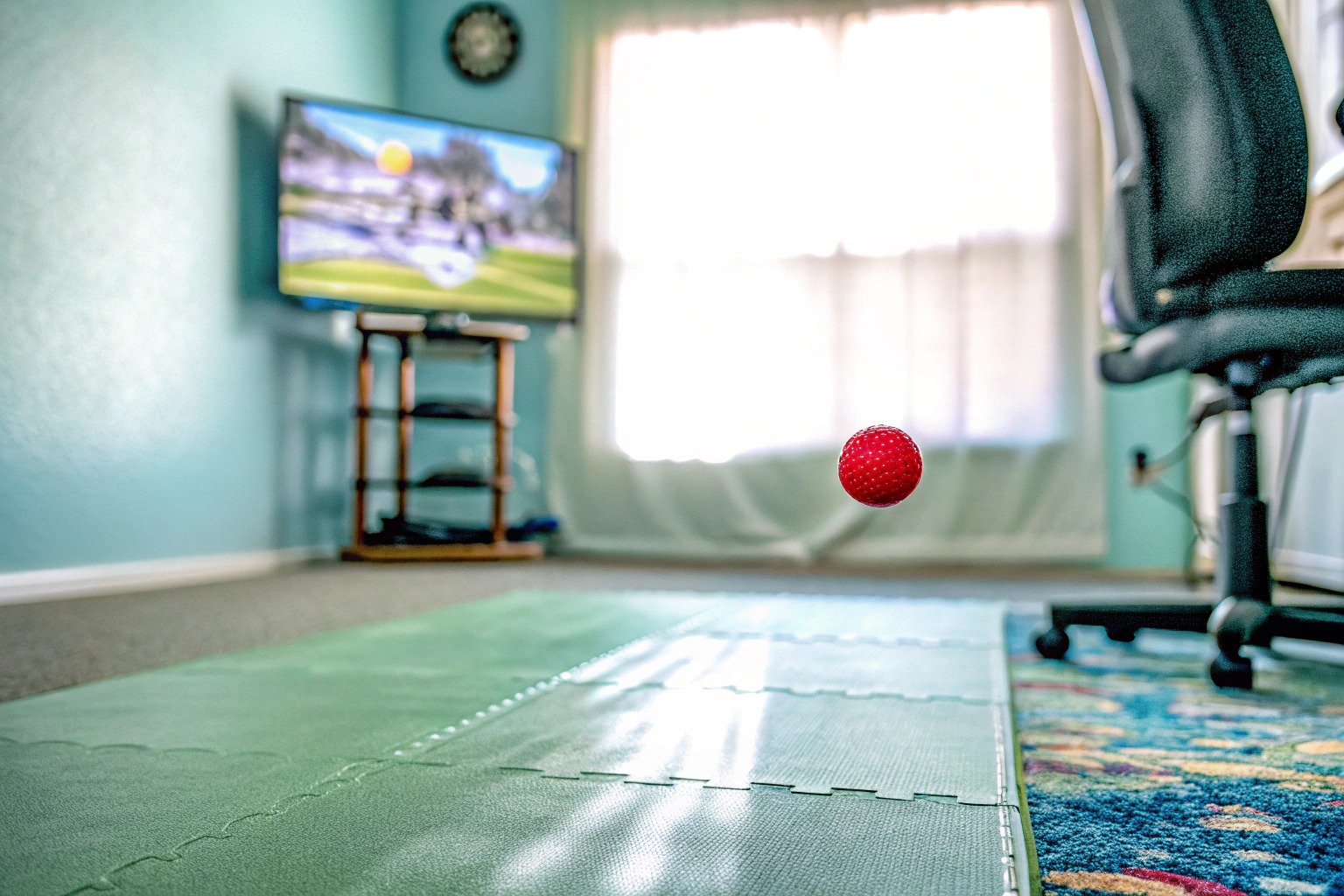 Ein Gamer trainiert seine Reaktionszeit mit einem Reflexball. Reaktionstraining mit Reflexball