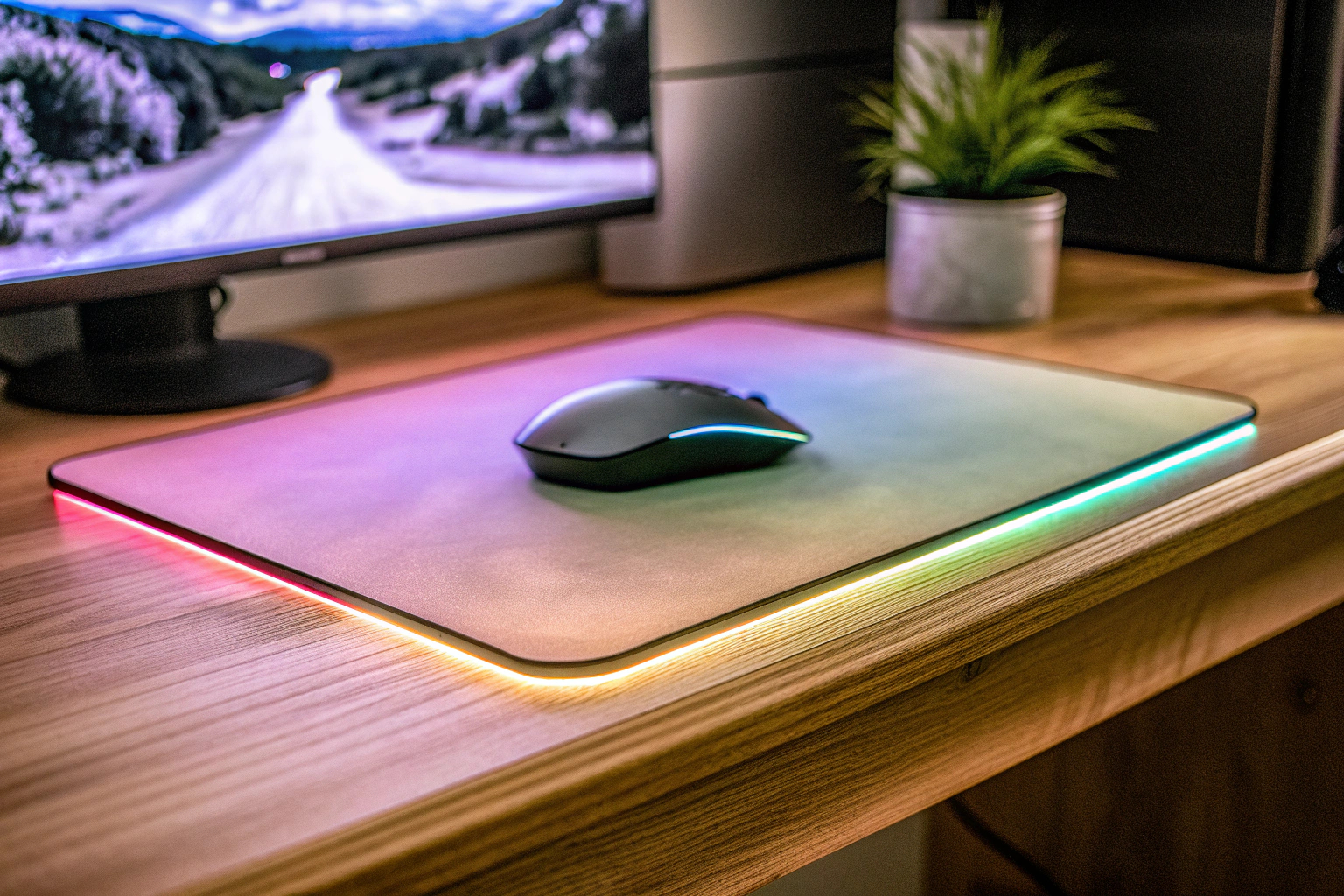 RGB Gaming-Mauspad auf Schreibtisch