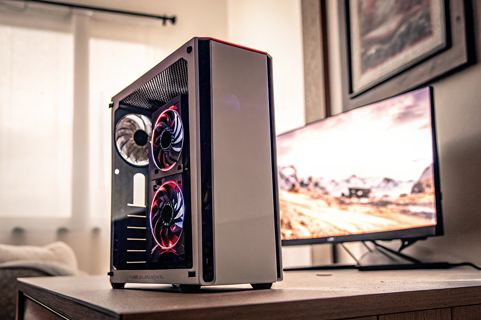 Ein Gaming-PC mit einer leistungsstarken Grafikkarte, die Raytracing unterstützt. Gaming-PC mit Raytracing-Unterstützung