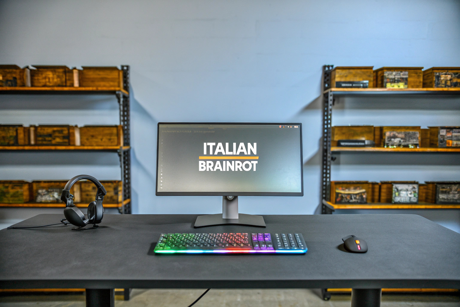 Gaming-Setup mit italienischem Brainrot Meme
