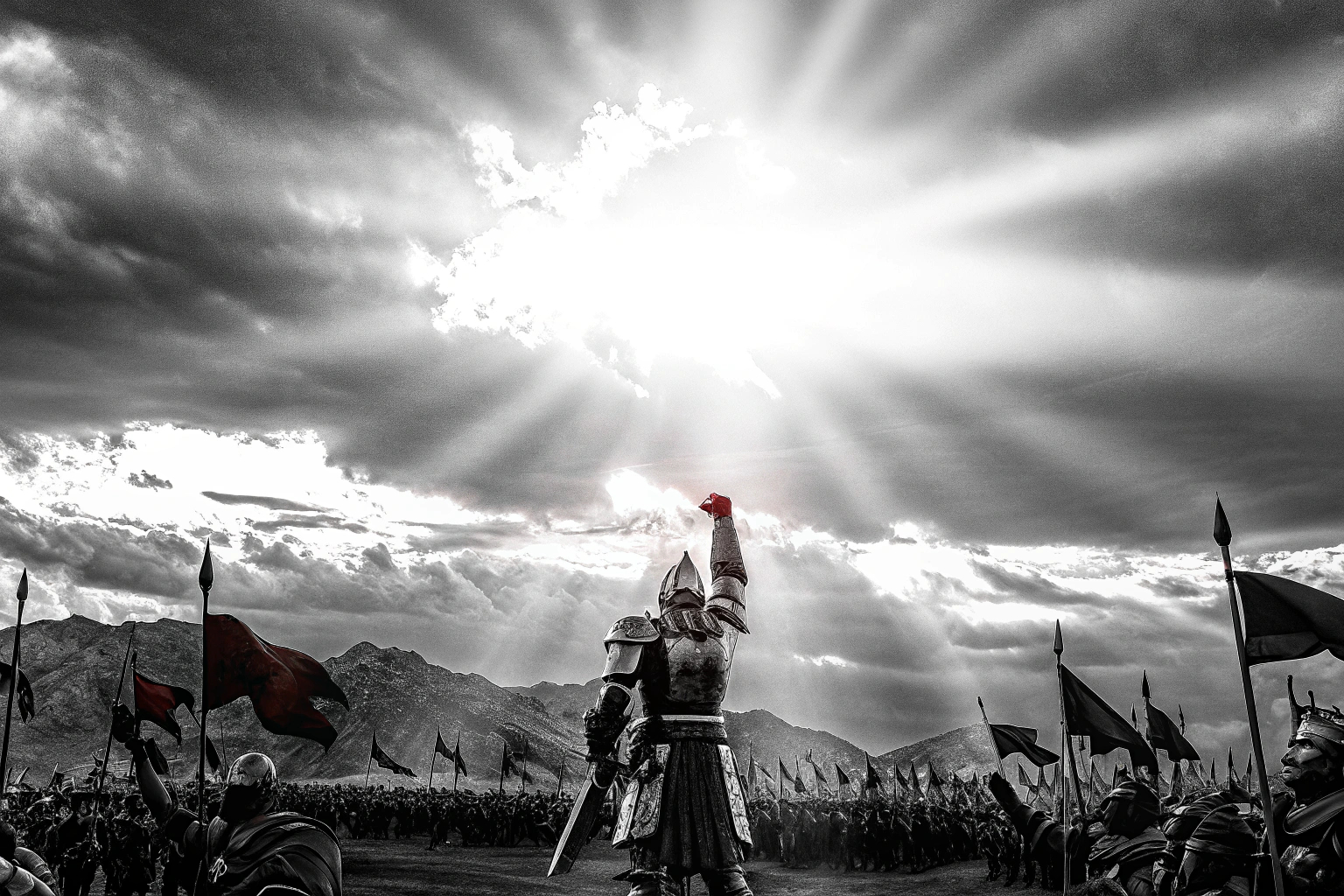 Ein Held auf einem Schlachtfeld in einem MMORPG, bereit für den Kampf. Held auf einem MMORPG-Schlachtfeld