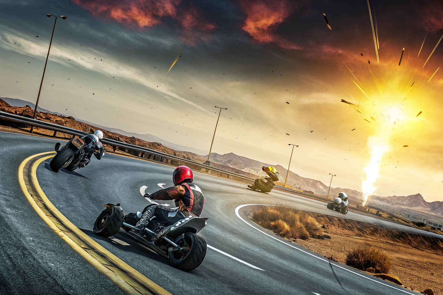 Ein intensives Rennen in Road Redemption, das die spannende Mischung aus Geschwindigkeit und Kampf zeigt. Road Redemption intensives Rennen