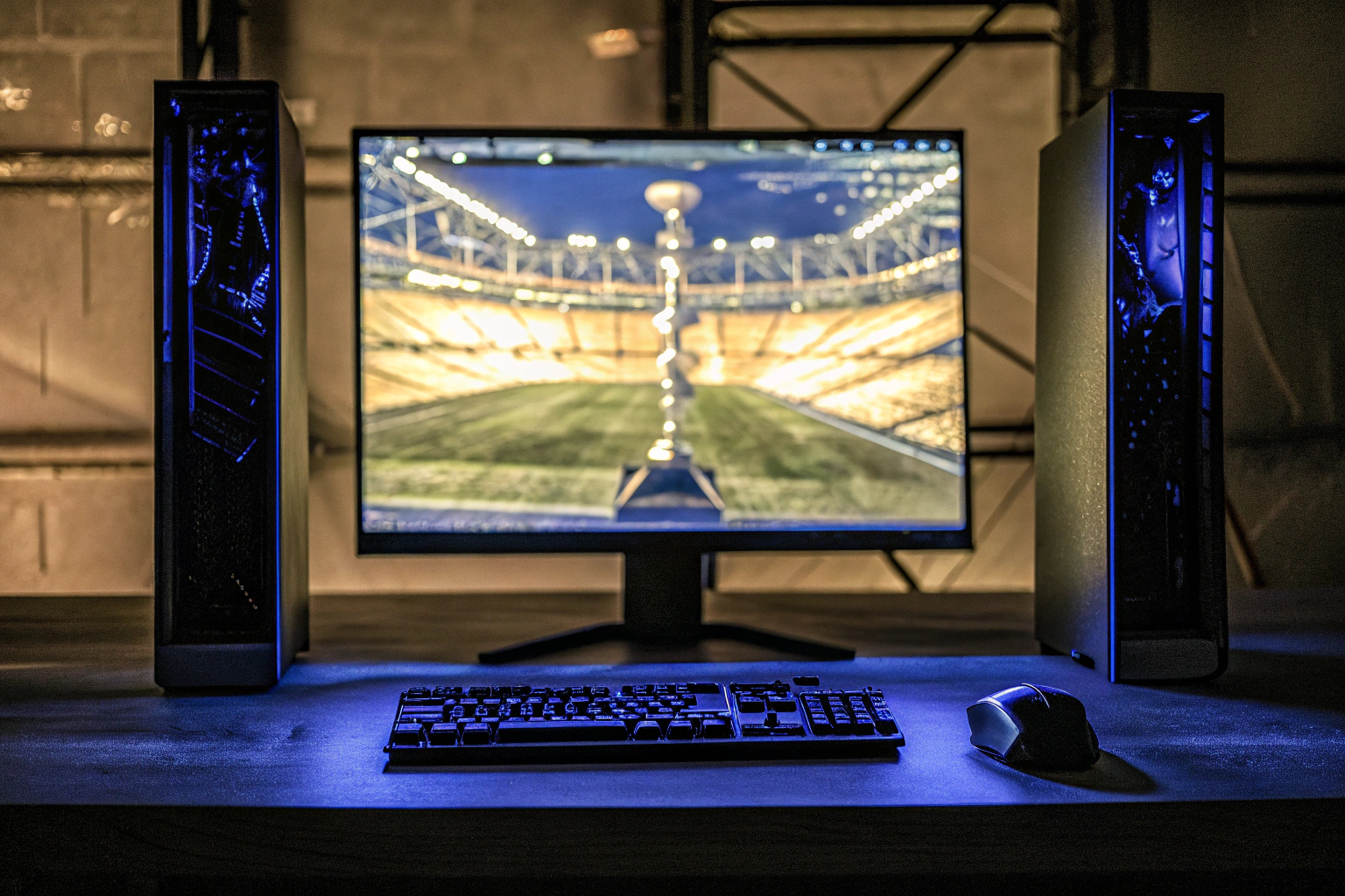 Ein junger E-Sportler, der an einem Turnier teilnimmt und konzentriert auf den Bildschirm schaut. E-Sport-Turnier