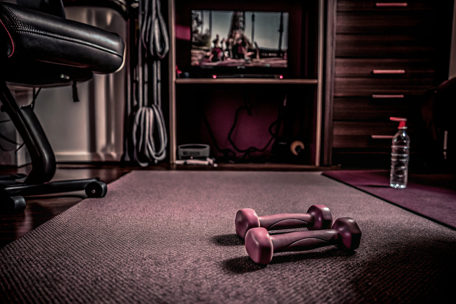 Ein junger Mann, der während einer Gaming-Session Fitnessübungen macht. Gamer macht Fitnessübungen