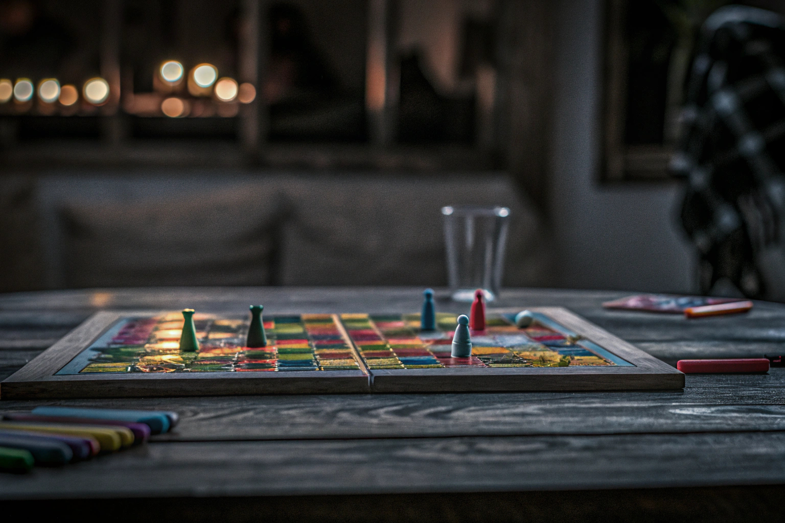 Ein Kind, das ein großes Brettspiel spielt und dabei kreativ wird. Kind spielt Brettspiel
