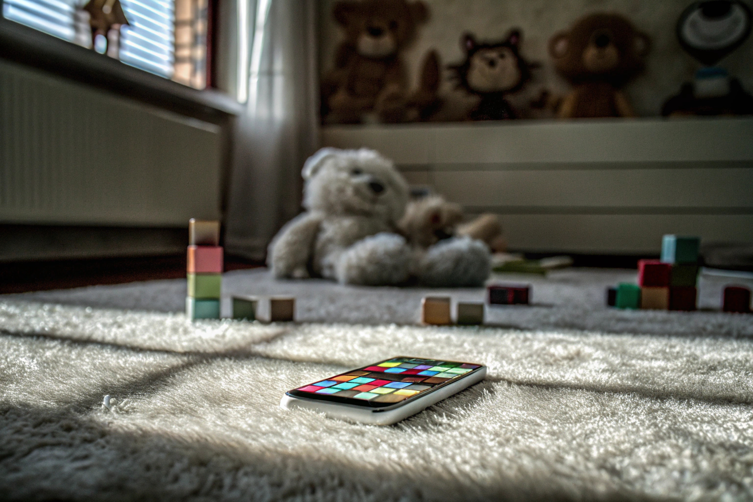 Ein Kind, das fröhlich mit einem Spielzeug-Smartphone spielt, während es Bilder macht. Kind spielt mit Spielzeug-Smartphone