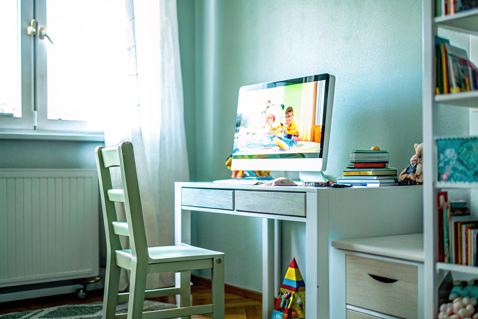Ein Kind, das konzentriert an einem PC-Lernspiel arbeitet. Kind spielt Lernspiel am PC