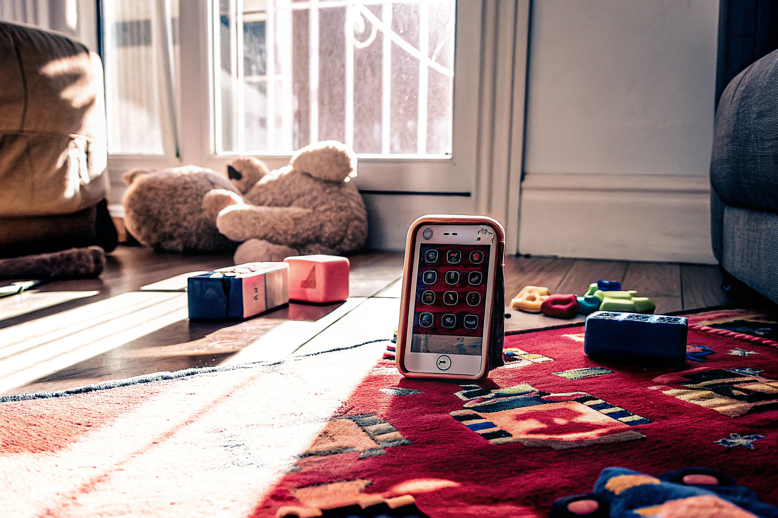 Kind spielt mit Spielzeug-Smartphone