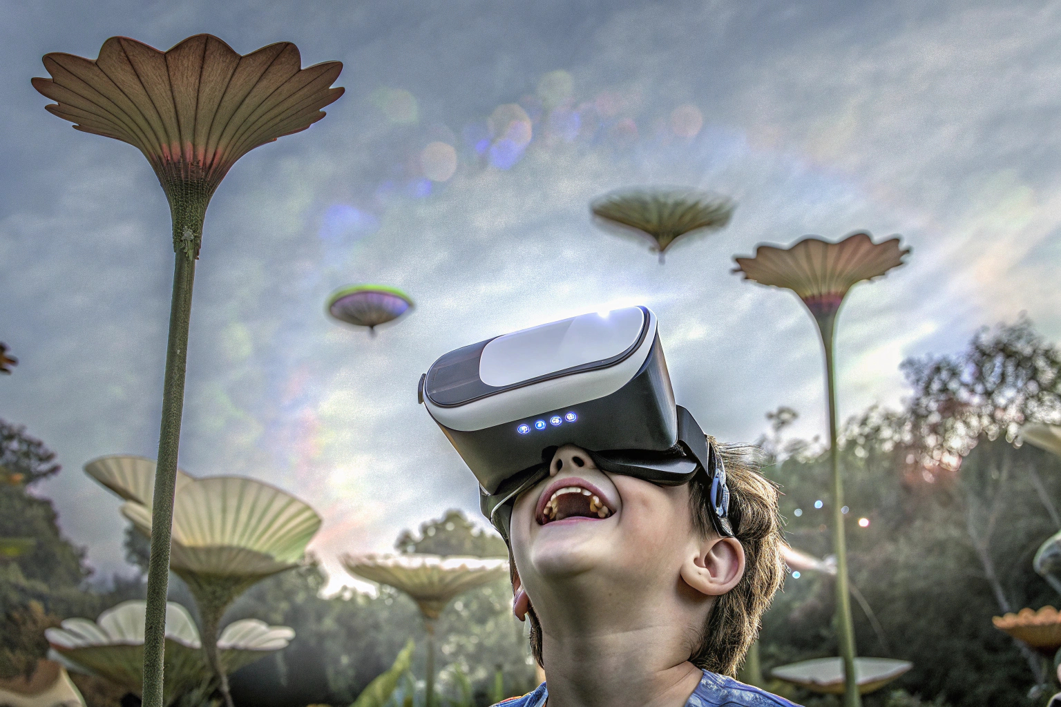Ein Kind verwendet die Mr.Twinklelight VR Brille und genießt ein Spiel. Mr.Twinklelight VR Brille im Einsatz