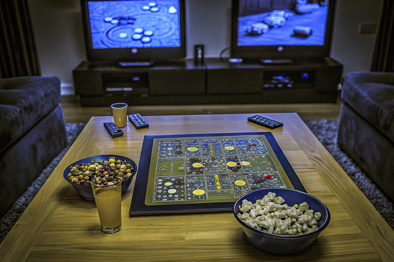 Ein klassisches Brettspiel, das auf einem Tisch während einer LAN-Party gespielt wird. Brettspiel auf einem Tisch