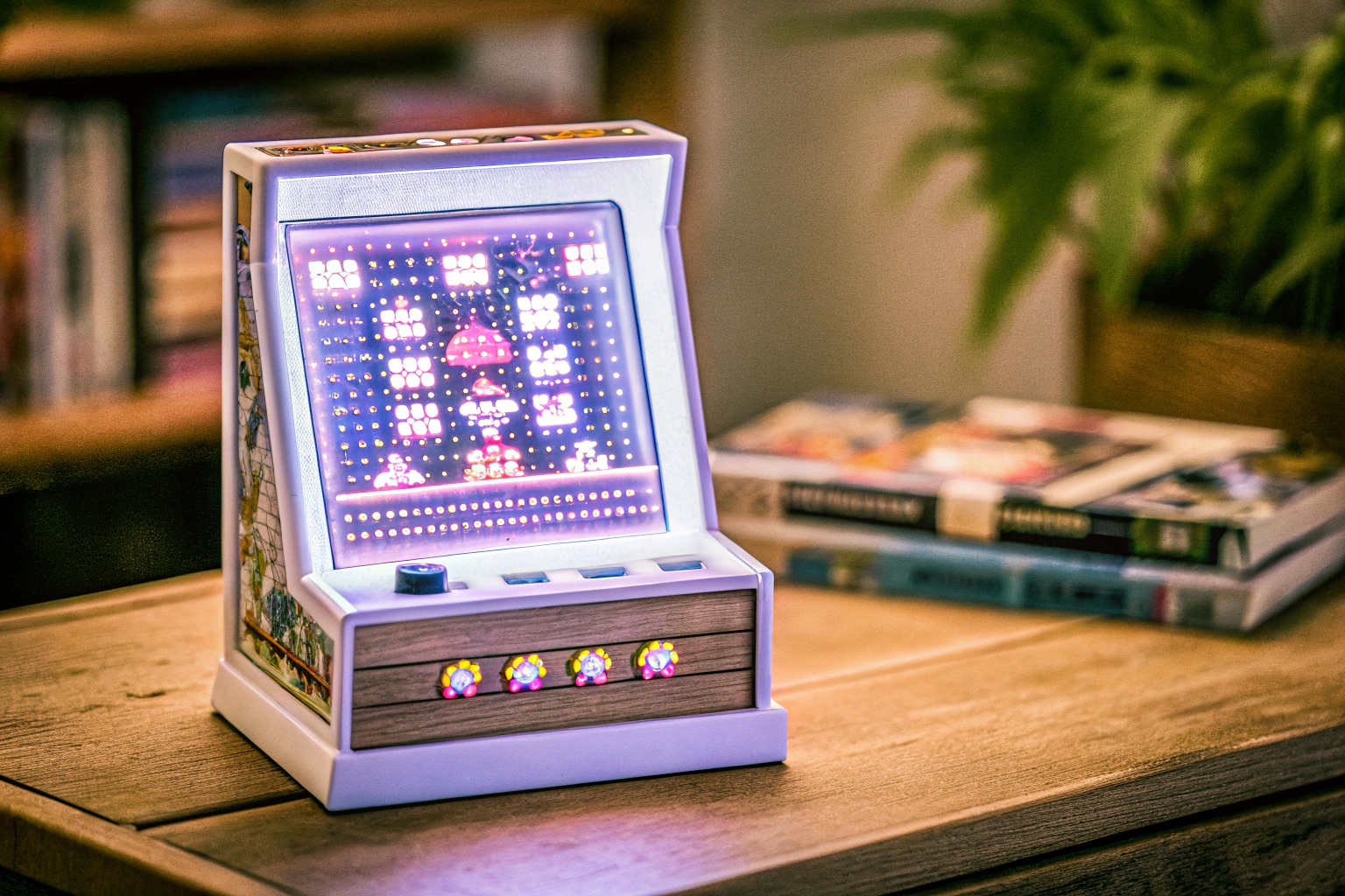 Ein Mini-Arcade-Automat mit einer Vielzahl von Retro-Spielen, ideal für den Schreibtisch oder unterwegs. Mini-Arcade-Automat mit Retro-Spielen