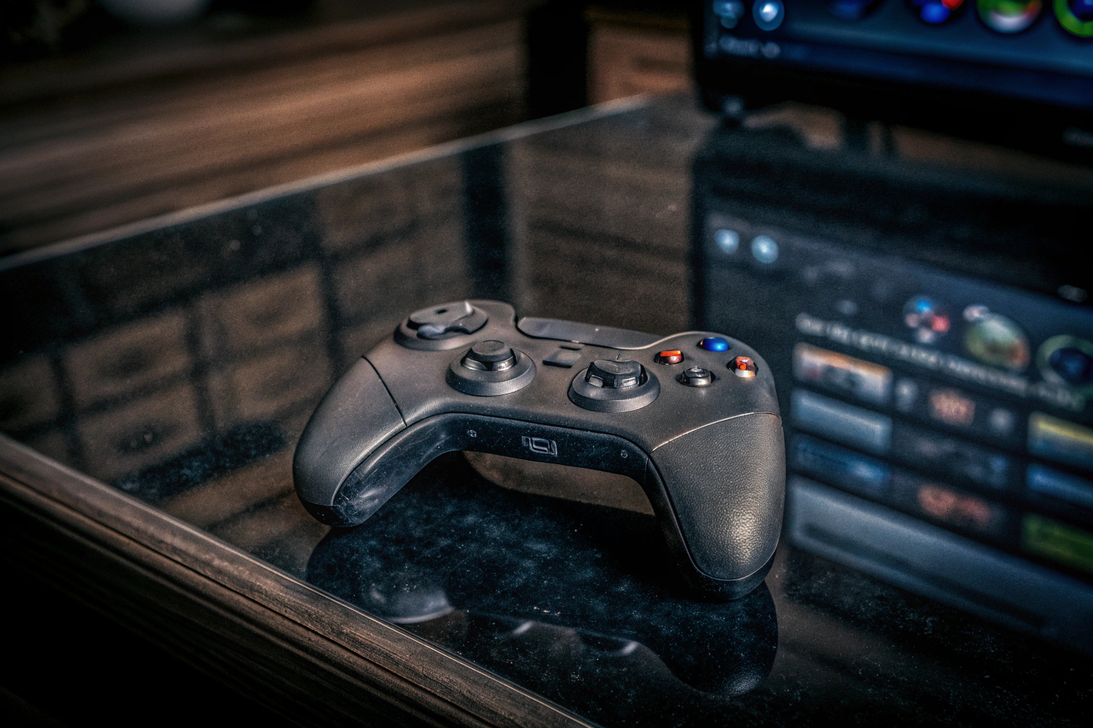 Ein moderner Gaming-Controller, der nahtlos mit verschiedenen Plattformen funktioniert. Moderner Gaming-Controller mit Bluetooth