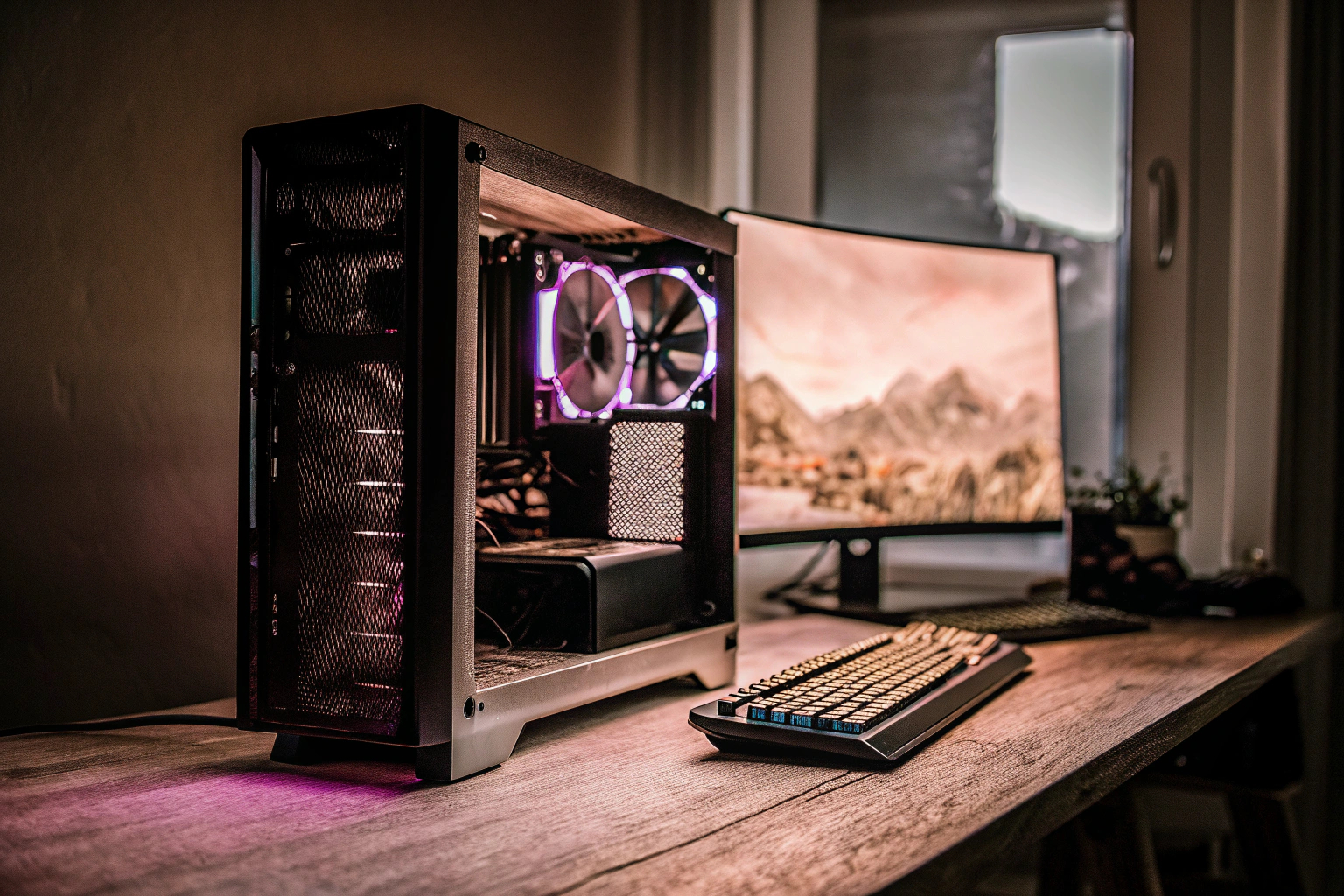 Ein moderner Gaming-PC mit leistungsstarker Hardware, ideal für Battle Royale-Spiele. Gaming-PC für Battle Royale-Spiele