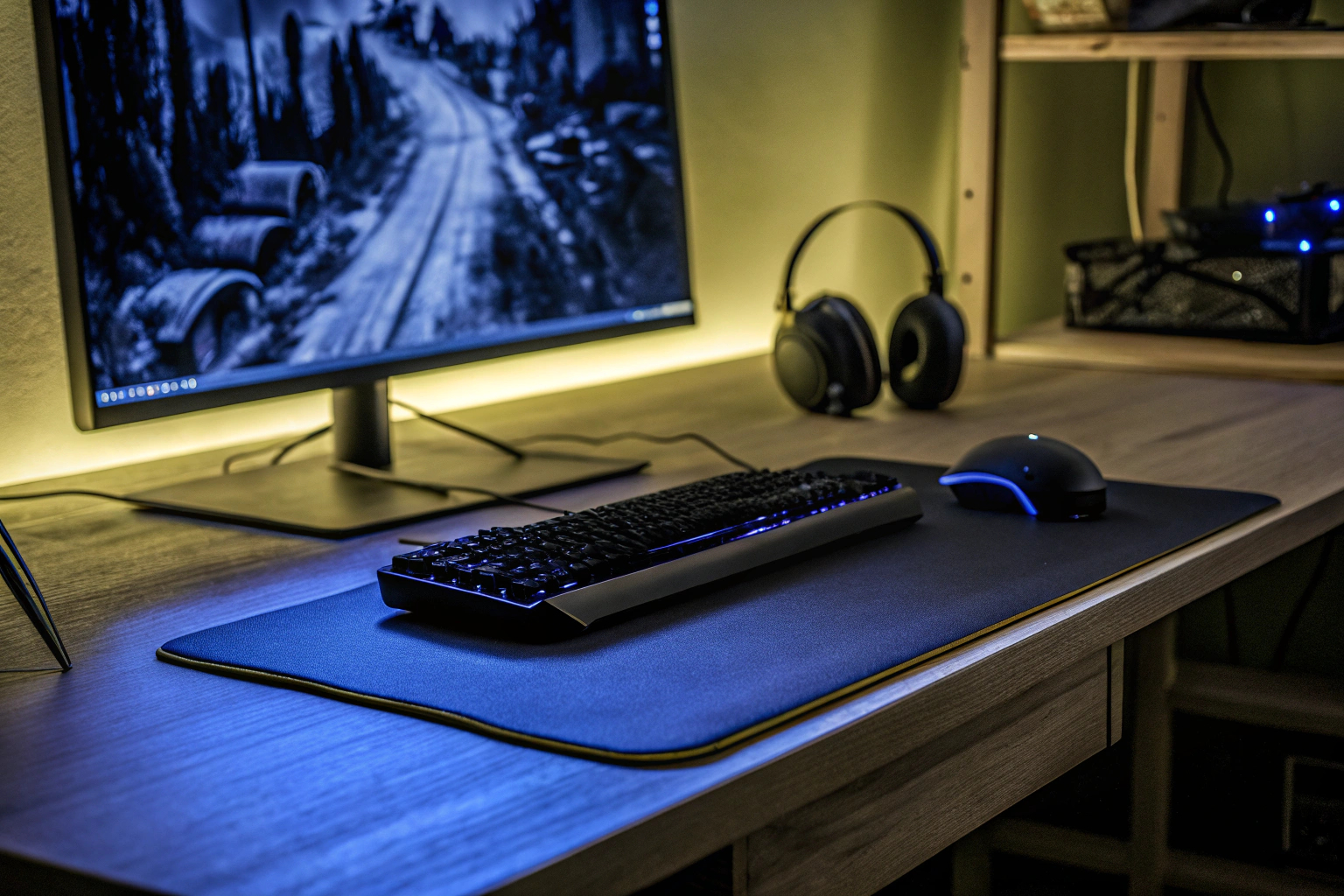 Ein modernes Gaming-Setup mit einem Router, das für optimales Online-Gaming sorgt. Gaming-Setup mit Router