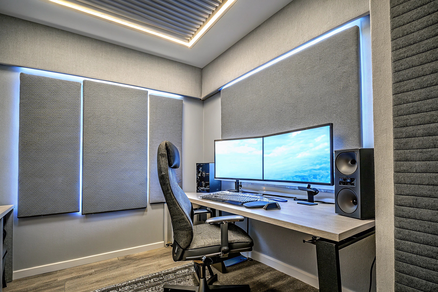 Ein modernes Gaming-Zimmer mit energieeffizienter Beleuchtung. Gaming-Zimmer mit energieeffizienter Beleuchtung