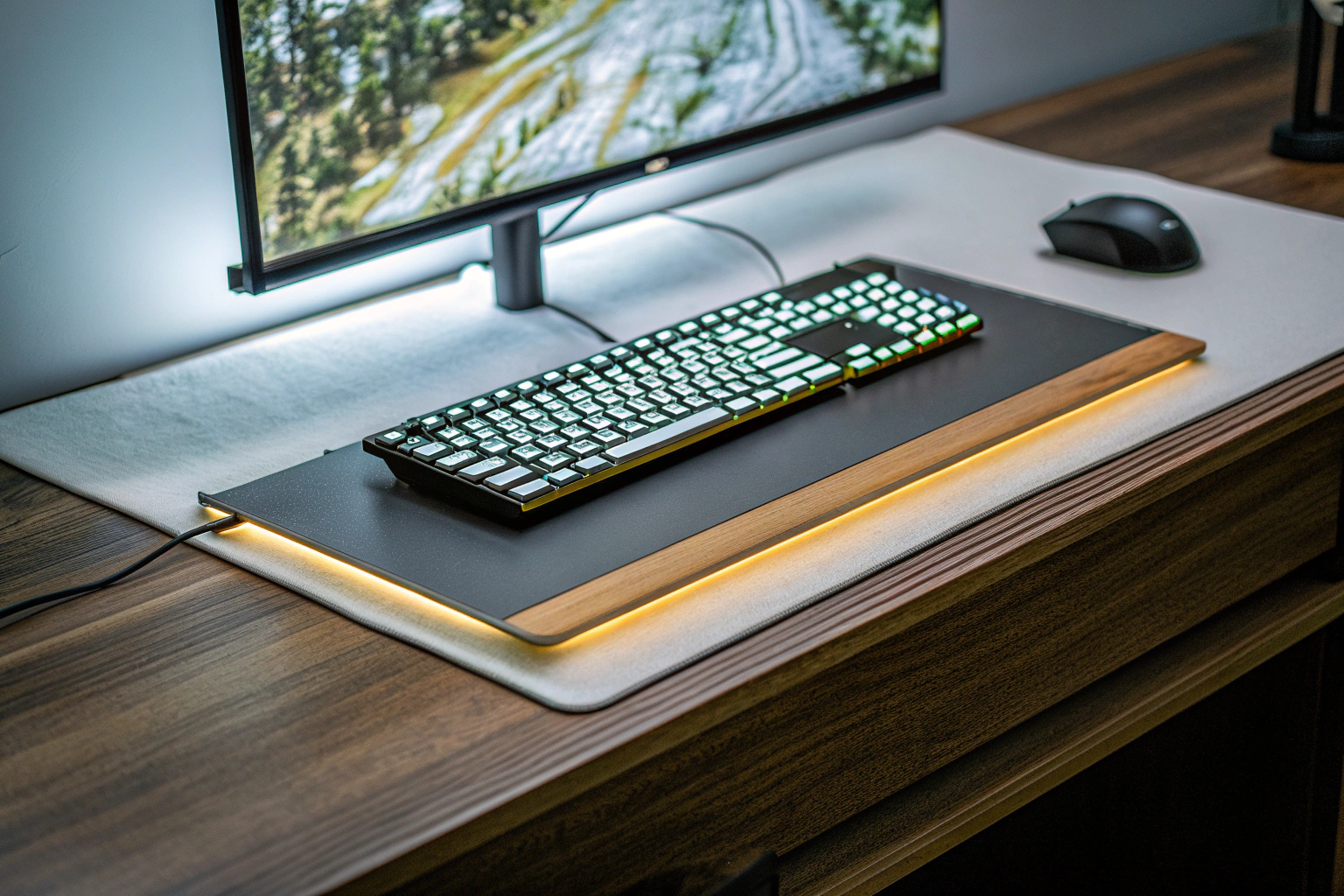 Ein modifiziertes Gaming-Setup mit LED-Beleuchtung und benutzerdefinierten Komponenten Modifiziertes Gaming-Setup