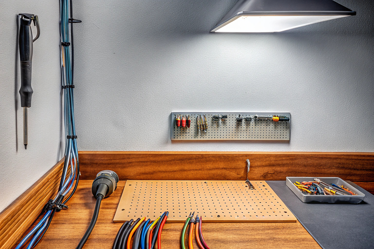 Ein organisierter Modding-Arbeitsplatz mit verschiedenen Tools und Zubehör Modding-Arbeitsplatz