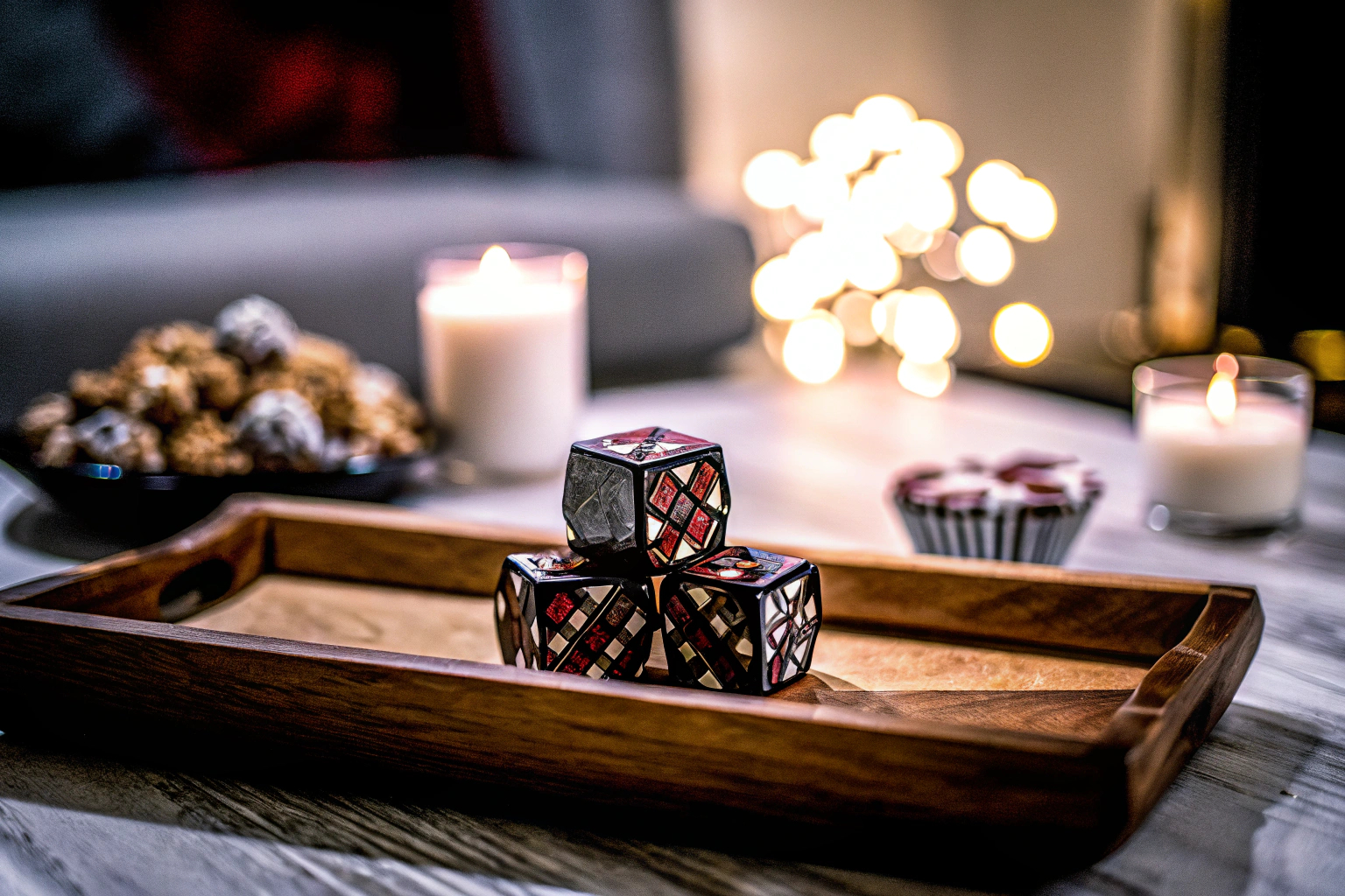 Ein Paar, das zusammen das MEIEGOU Date Night Würfel Set spielt. Paar spielt Würfelspiel
