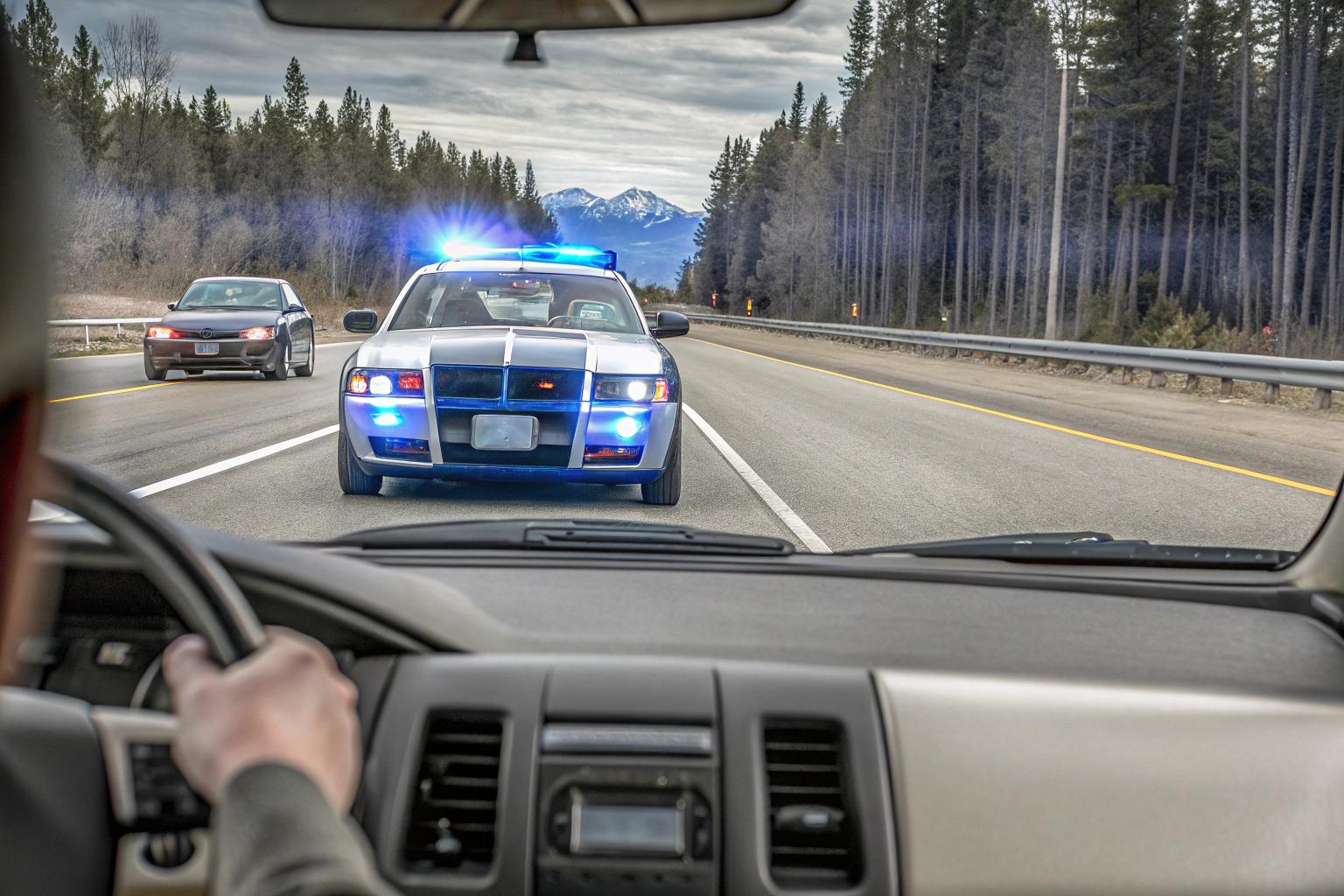 Ein Polizeifahrzeug im Einsatz im Autobahn-Polizei Simulator. Polizeifahrzeug im Autobahn-Polizei Simulator