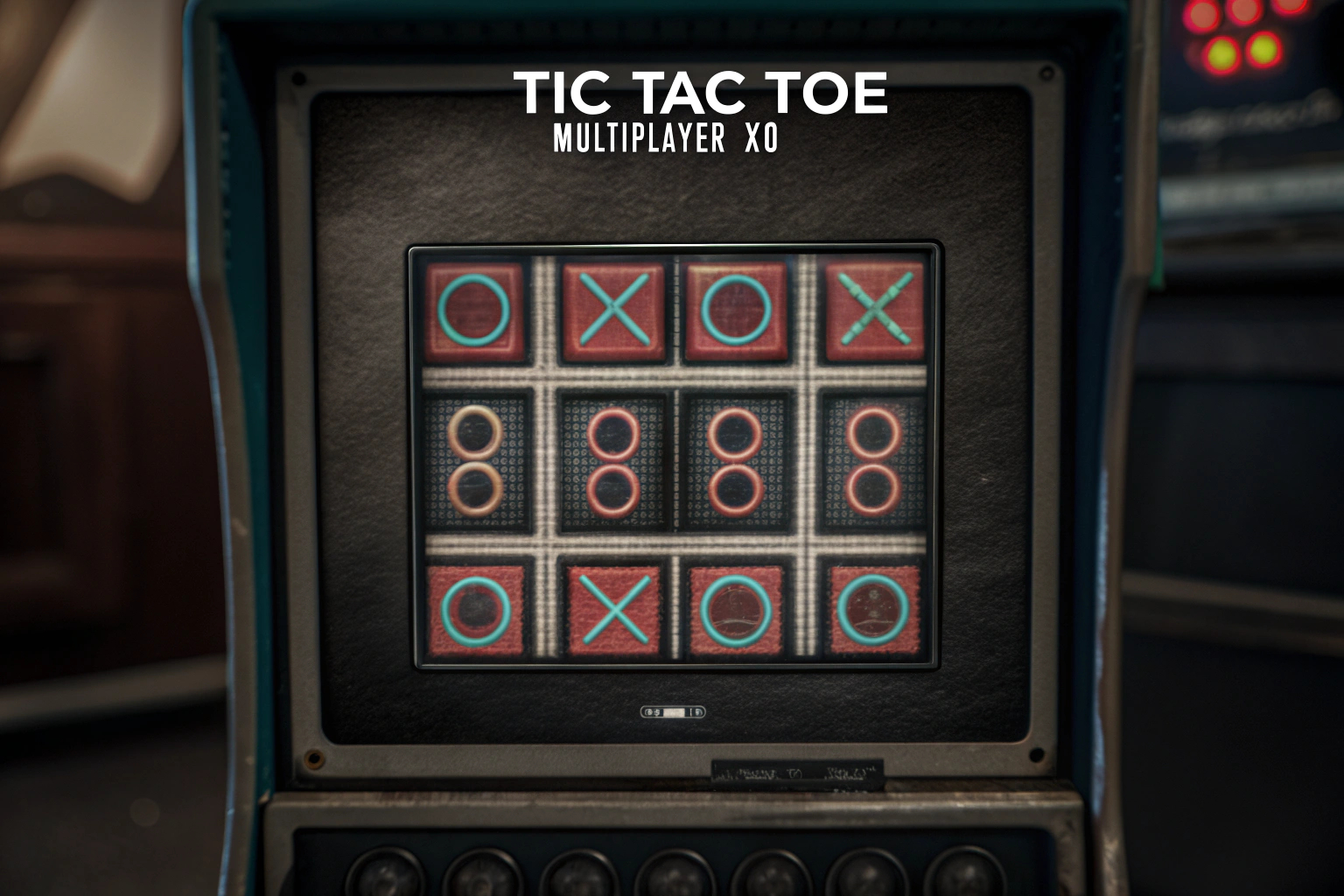 Ein Screenshot des Spiels Tic Tac Toe - Multiplayer XO, das die Benutzeroberfläche und die Statistiken zeigt. Tic Tac Toe - Multiplayer XO Benutzeroberfläche