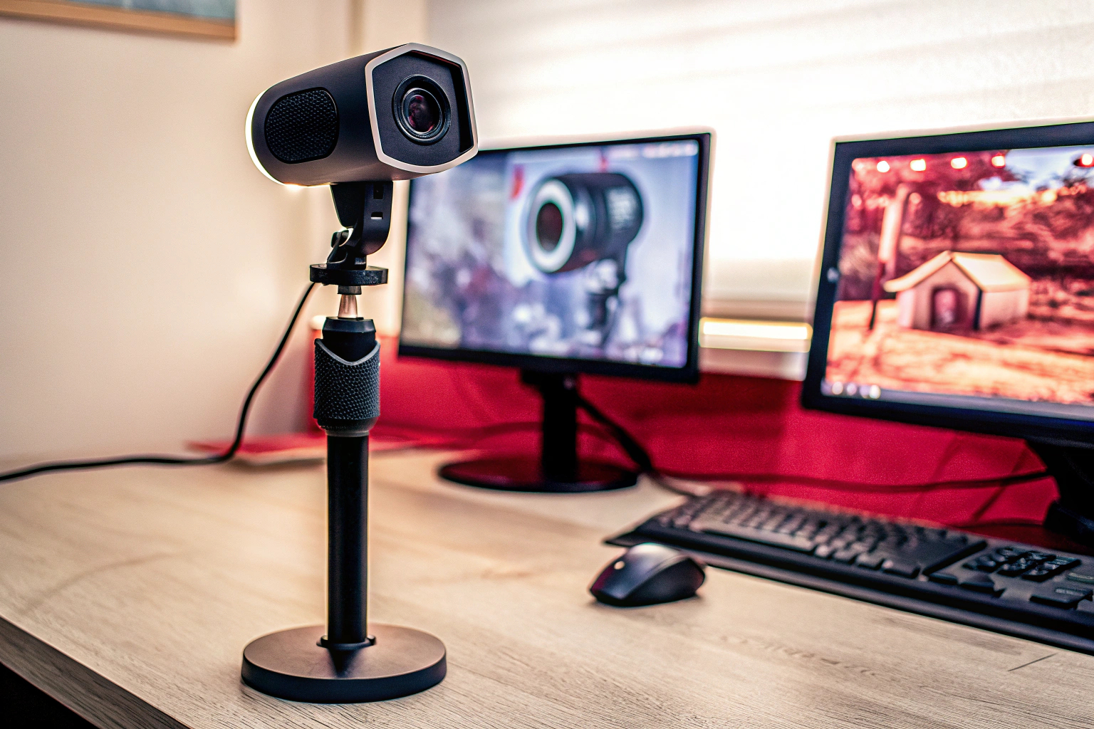 Ein Setup eines Gaming-Streams mit Mikrofon und Kamera Gaming Stream Setup