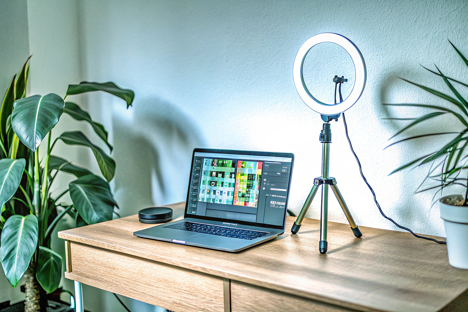 Ein Setup mit verschiedenen Streaming-Tools und einem Laptop Streaming-Setup mit Laptop und Geräten
