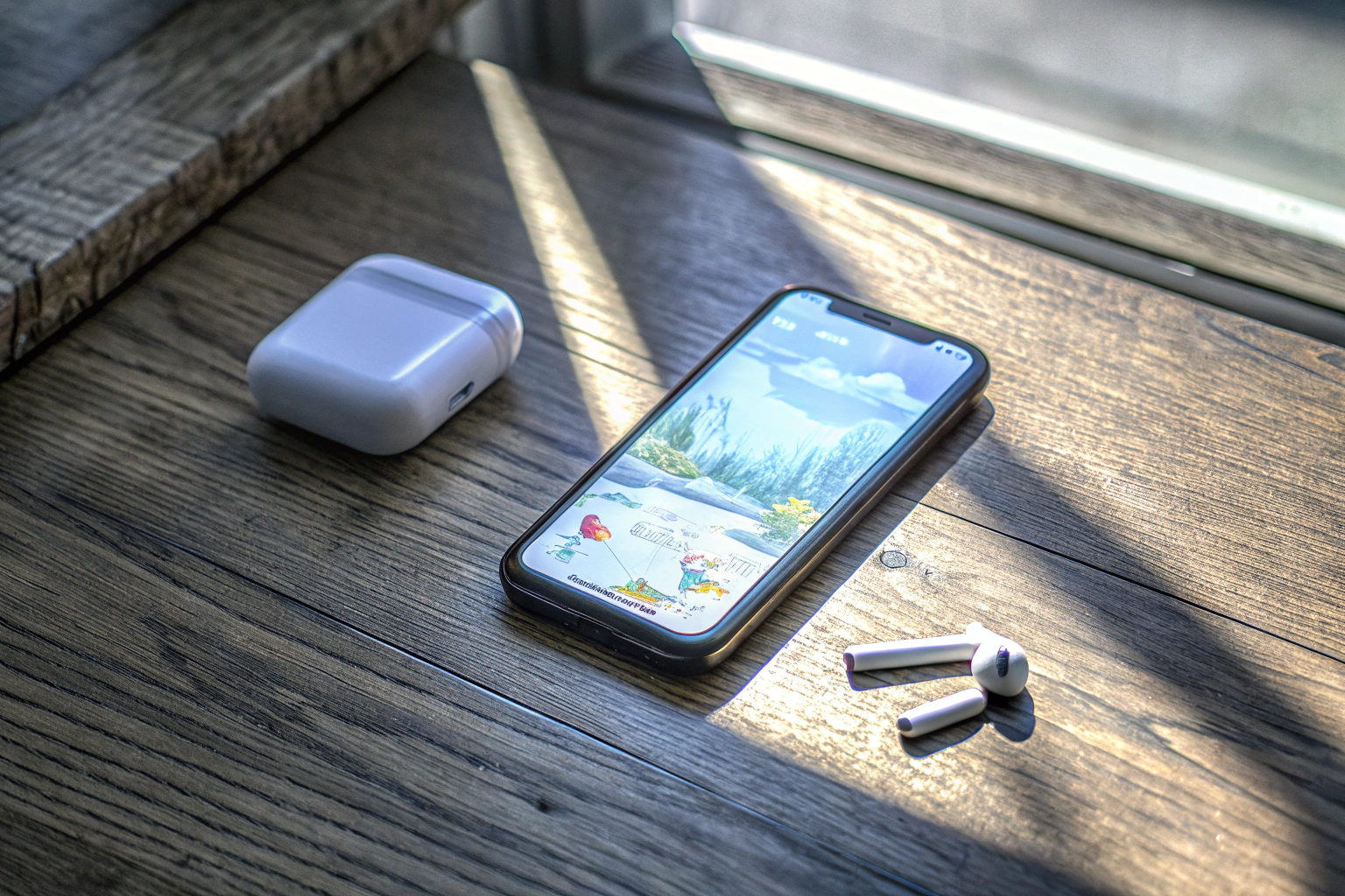Ein Smartphone mit einer Spiele-App auf dem Bildschirm. Smartphone mit Spiele-App